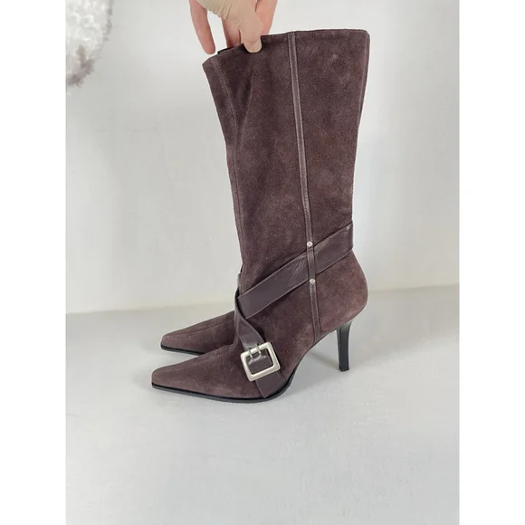 Y2K Brown Suede Leather Boots Guess By Marciano 10 Pointy Toe Sexy Stiletto - Picture 13 of 16